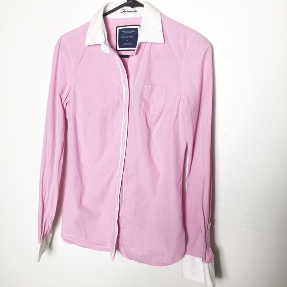 American Eagle Pink White Button Down Shirt - Picture 4 of 4